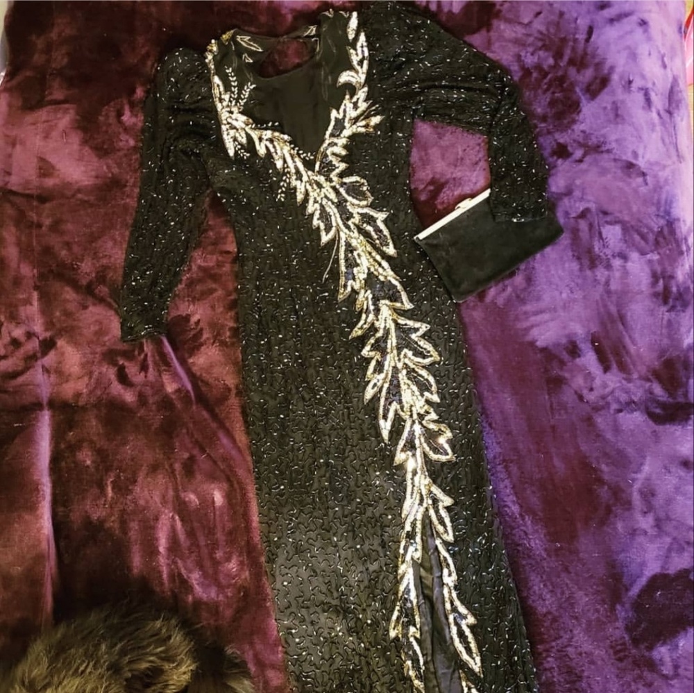 Vintage Nite Line Beaded Silk Dress